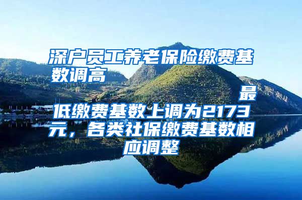 深户员工养老保险缴费基数调高                            最低缴费基数上调为2173元，各类社保缴费基数相应调整