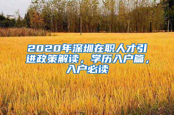 2020年深圳在职人才引进政策解读，学历入户篇，入户必读