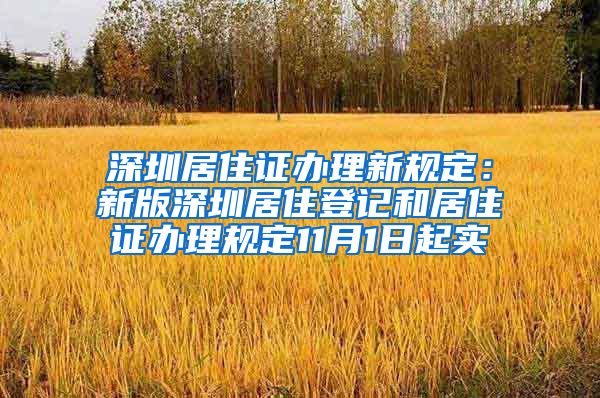 深圳居住证办理新规定：新版深圳居住登记和居住证办理规定11月1日起实