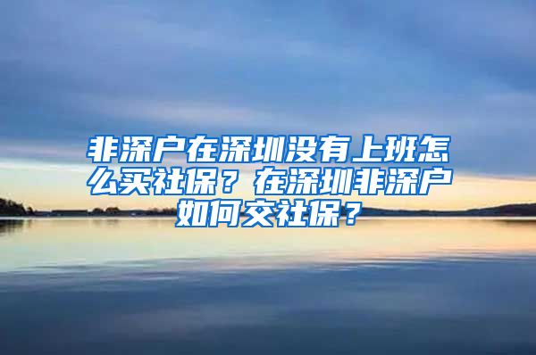 非深户在深圳没有上班怎么买社保？在深圳非深户如何交社保？