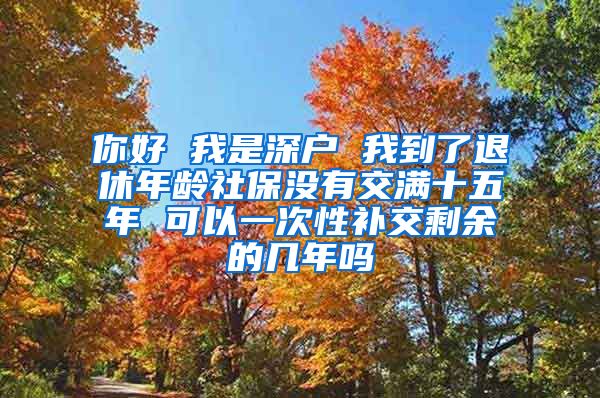 你好 我是深户 我到了退休年龄社保没有交满十五年 可以一次性补交剩余的几年吗