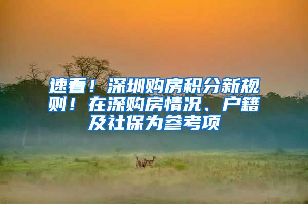 速看！深圳购房积分新规则！在深购房情况、户籍及社保为参考项