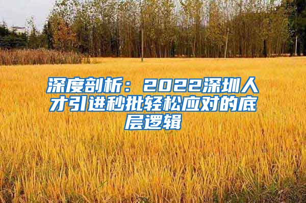 深度剖析：2022深圳人才引进秒批轻松应对的底层逻辑