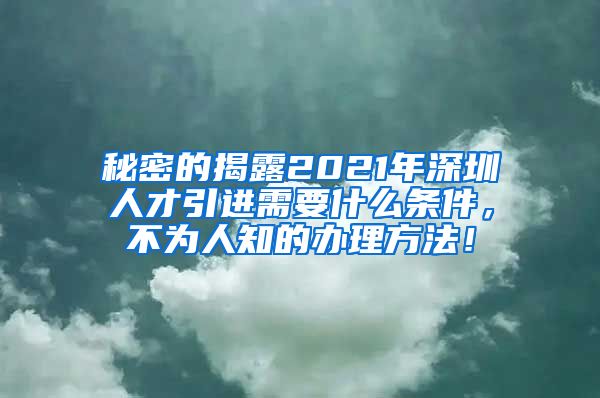 秘密的揭露2021年深圳人才引进需要什么条件，不为人知的办理方法！