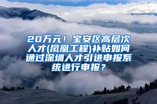 20万元！宝安区高层次人才(凤凰工程)补贴如何通过深圳人才引进申报系统进行申报？