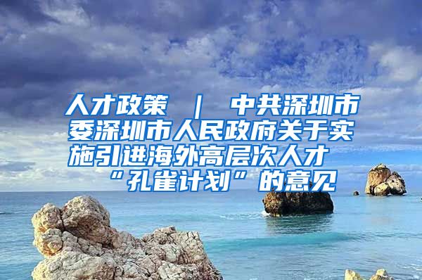 人才政策 ｜ 中共深圳市委深圳市人民政府关于实施引进海外高层次人才“孔雀计划”的意见