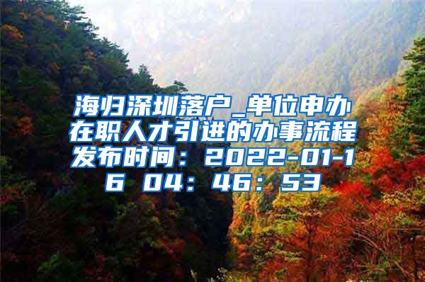 海归深圳落户_单位申办在职人才引进的办事流程发布时间：2022-01-16 04：46：53