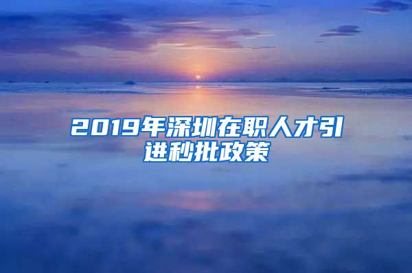 2019年深圳在职人才引进秒批政策