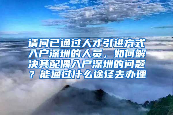 请问已通过人才引进方式入户深圳的人员，如何解决其配偶入户深圳的问题？能通过什么途径去办理