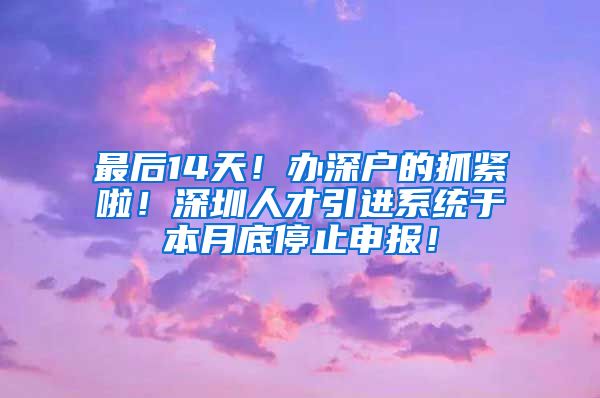 最后14天！办深户的抓紧啦！深圳人才引进系统于本月底停止申报！