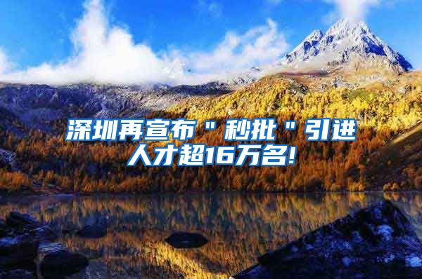 深圳再宣布＂秒批＂引进人才超16万名!