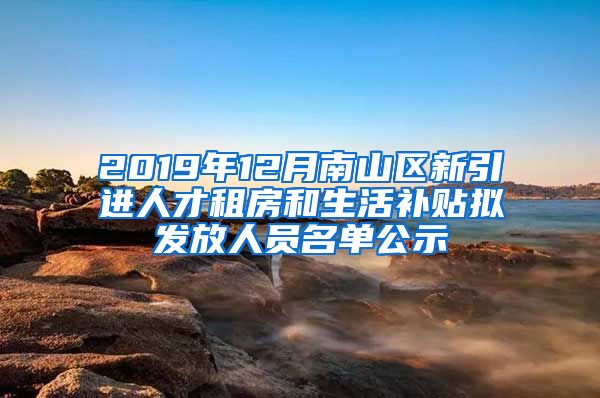 2019年12月南山区新引进人才租房和生活补贴拟发放人员名单公示