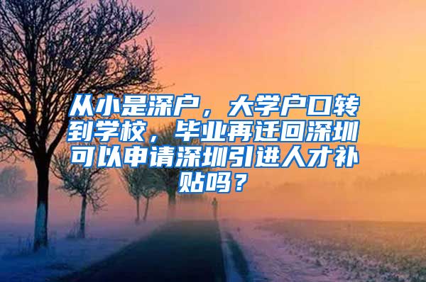 从小是深户，大学户口转到学校，毕业再迁回深圳可以申请深圳引进人才补贴吗？